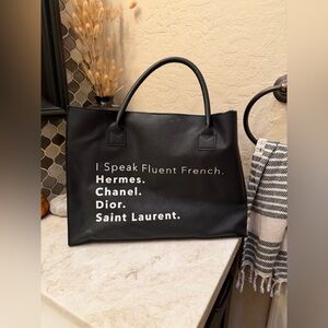 LA/TC Black Vegan Leather Designer Tote Bag